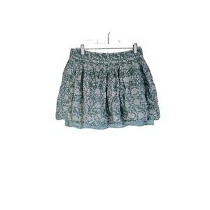 American Eagle Pull Up Ruffle Pleated Mini Skirt‎ size Large Floral Green